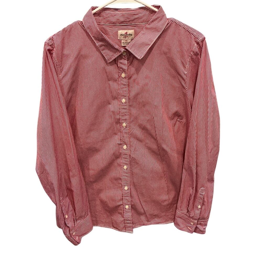 JCrew Womens Haberdashery Button Up Shirt XL Pink White Striped Preppy Office